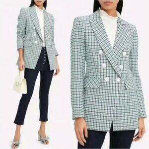 Veronica Beard White Blue Houndstooth Moroso Dickey Jacket $650 Size 8